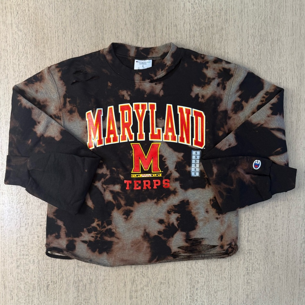 💕 Maryland Terps Champion Women’s Tie-Dye Long Sleeve - Black & Brown Sweatshirt